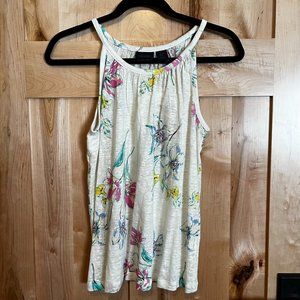 NWT RACHEL Rachel Roy Linen Halter Style Tank Top Floral Multicolor S Small